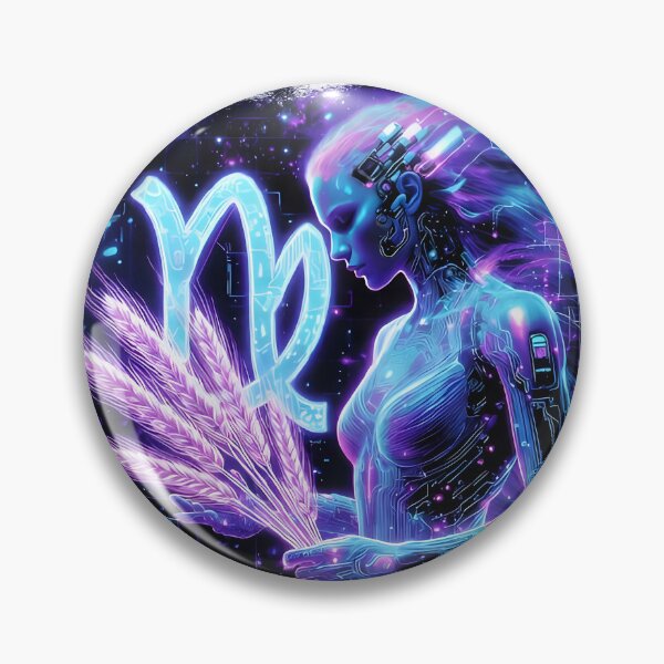 Item preview, Virgo Neon Blue Glowing Symbol Wheat Celestial Circle Art designed and sold by Zodiac Celestial Art.