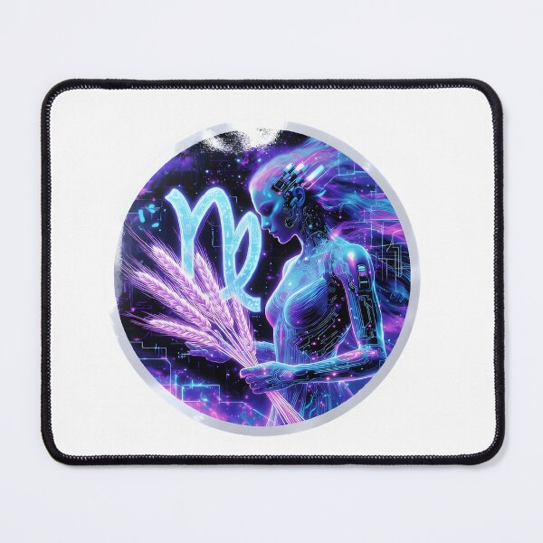 Item preview, Virgo Neon Blue Glowing Symbol Wheat Celestial Circle Art designed and sold by Zodiac Celestial Art.