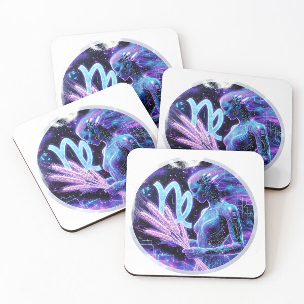 Item preview, Virgo Neon Blue Glowing Symbol Wheat Celestial Circle Art designed and sold by Zodiac Celestial Art.
