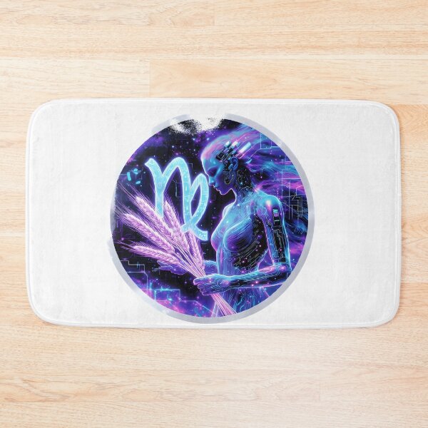 Item preview, Virgo Neon Blue Glowing Symbol Wheat Celestial Circle Art designed and sold by Zodiac Celestial Art.
