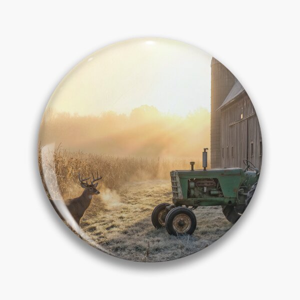 Item preview, Deer in Morning Mist with Green Farm Tractor designed and sold by Maria Dryfhout.