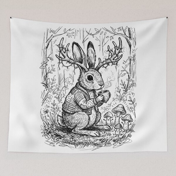 Item preview, Mossy Horned Hare of Kelp Hollow - Whimsical Cottagecore designed and sold by bapupa.