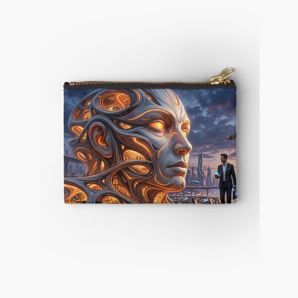 Item preview, A head made of light and metal in the middle of a futuristic city. designed and sold by Sigtrix.