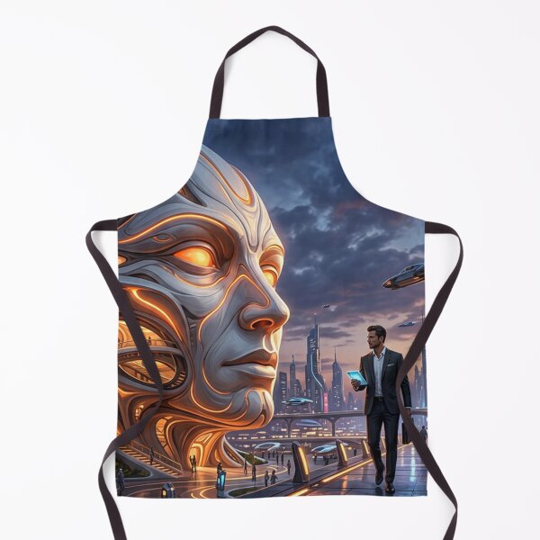 Item preview, A head made of light and metal in the middle of a futuristic city. designed and sold by Sigtrix.