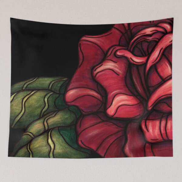 Item preview, Goth red rose painting with neo-traditional tattoo style designed and sold by NadiaChevrel.