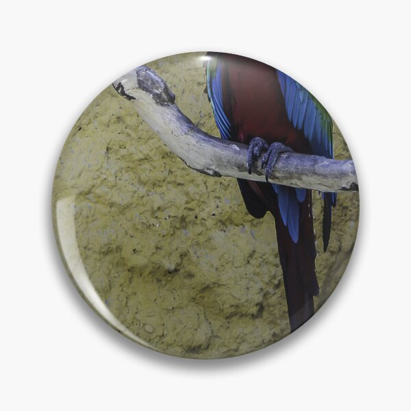 Item preview, Colorful Scarlet Macaw Perched on Branch Against Textured Yellow Background, Tropical Bird Portrait designed and sold by Nmallia.