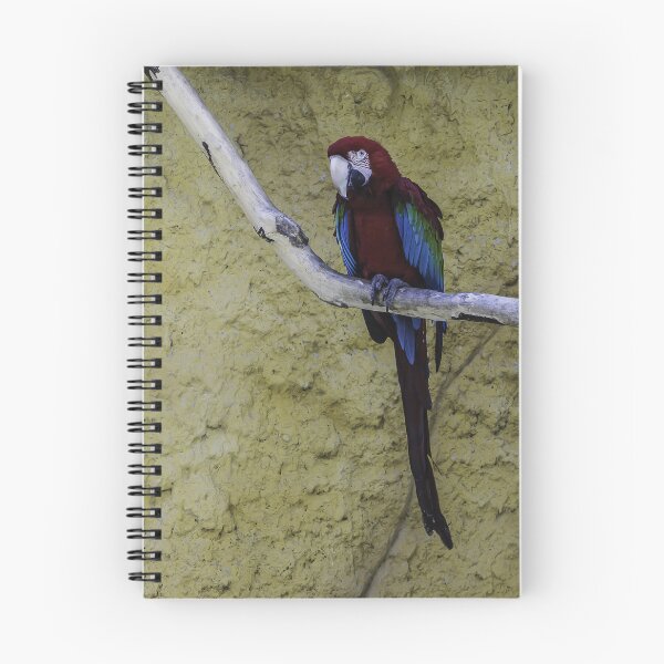 Item preview, Colorful Scarlet Macaw Perched on Branch Against Textured Yellow Background, Tropical Bird Portrait designed and sold by Nmallia.