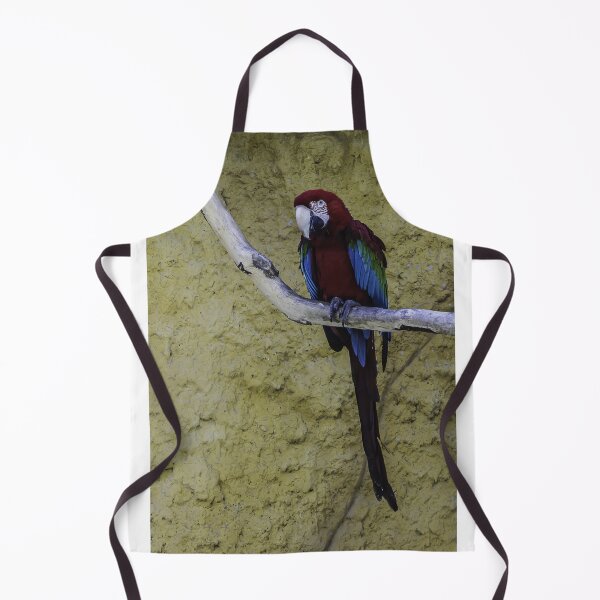 Item preview, Colorful Scarlet Macaw Perched on Branch Against Textured Yellow Background, Tropical Bird Portrait designed and sold by Nmallia.