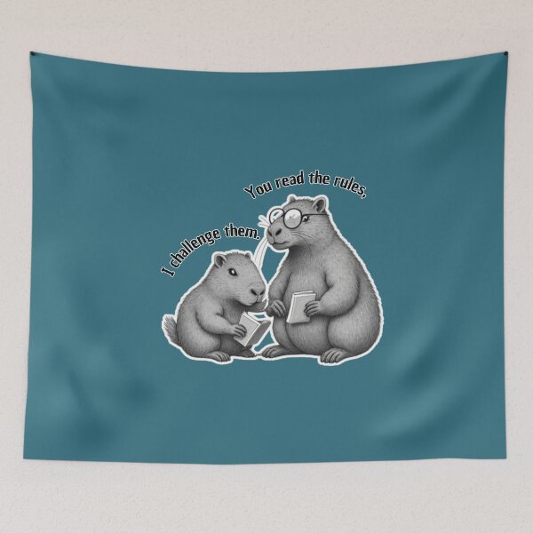 Item preview, You read the rules EN | Pair of playing cabybaras in Victorian engraving style designed and sold by Love&Geek.