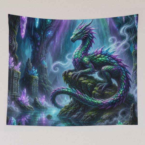 Item preview, Crystal Dragon Cavern Guardian | Enchanted Crystal Cave Fantasy Art designed and sold by DrakariArt.