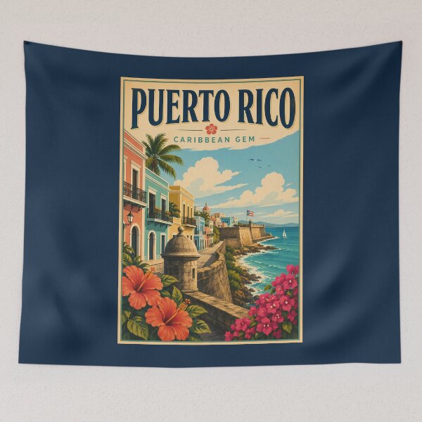 Item preview, Puerto Rico Coast Illustration Travel Art Vintage designed and sold by KrisSidDesigns.