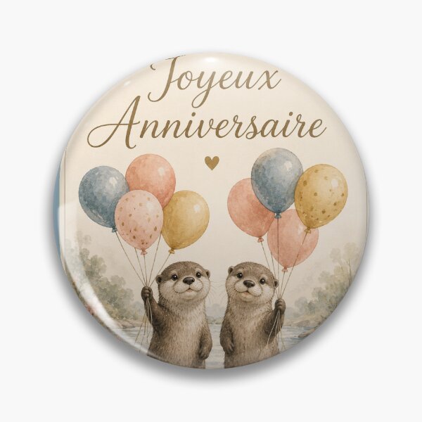 Item preview, Joyeux Anniversaire Otters – French Birthday Card with Balloons designed and sold by Novel Works Studio.