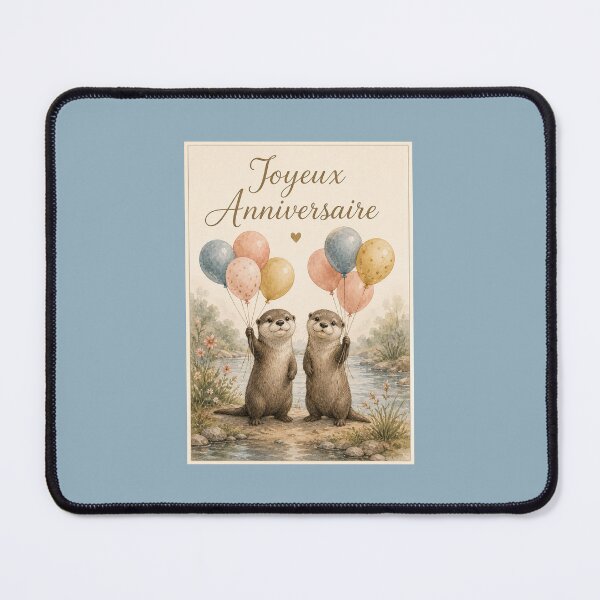 Item preview, Joyeux Anniversaire Otters – French Birthday Card with Balloons designed and sold by Novel Works Studio.