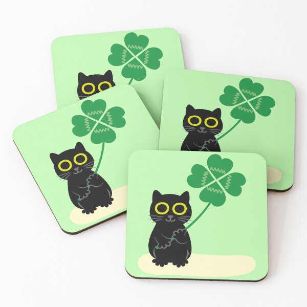Item preview, Lucky Black Cat with Four Leaf Clover designed and sold by fishdesigns.