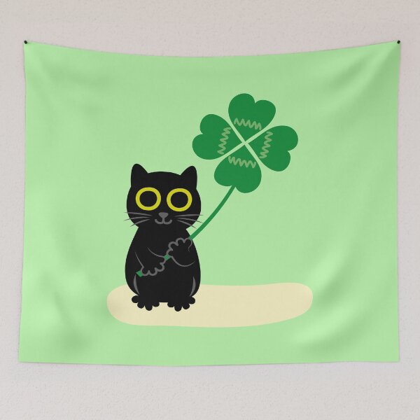 Item preview, Lucky Black Cat with Four Leaf Clover designed and sold by fishdesigns.