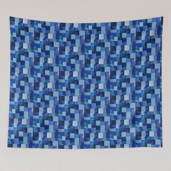 Item preview, Blue Abstract Watercolor Geometric Wall Art Print, Modern Navy Blue Squares Canvas Decor, Contemporary Minimalist Home Office Artwork designed and sold by Hookesmode.