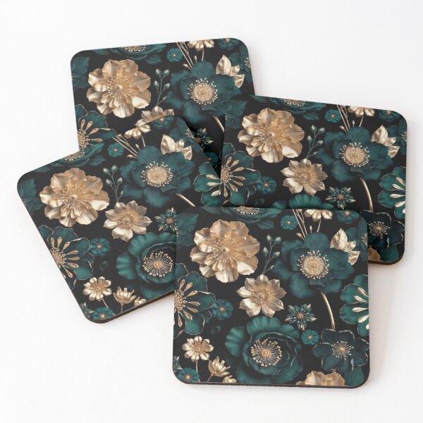 Item preview, Emerald Gold Blossom Pattern | Luxury Floral Botanical Design | Elegant Dark Flower Artwork designed and sold by GalleryPeak.