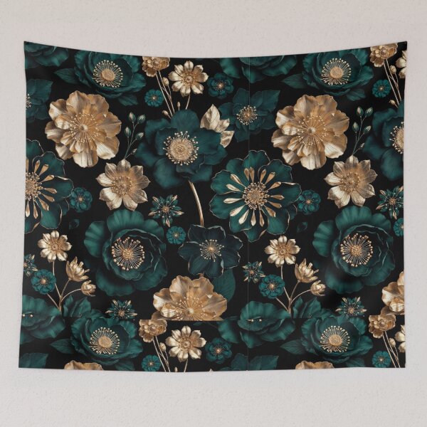 Item preview, Emerald Gold Blossom Pattern | Luxury Floral Botanical Design | Elegant Dark Flower Artwork designed and sold by GalleryPeak.