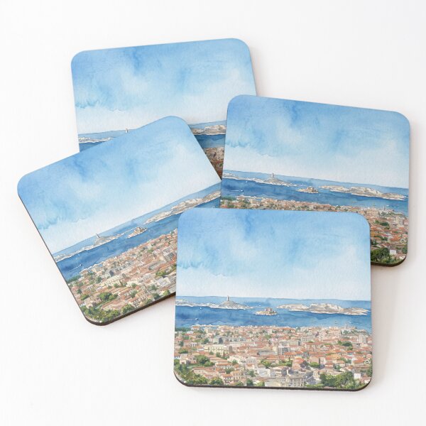 Item preview, Marseille and the Frioul Islands in Watercolor Style —  Art from Real Photography designed and sold by M.ALK.Watercolor.