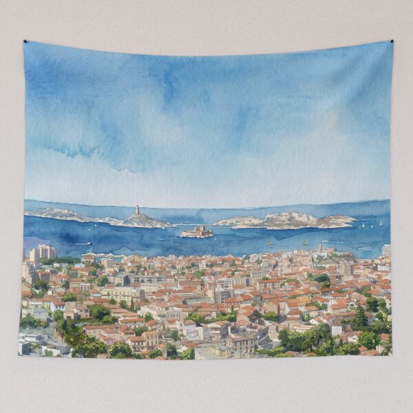 Item preview, Marseille and the Frioul Islands in Watercolor Style —  Art from Real Photography designed and sold by M.ALK.Watercolor.