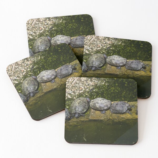 Item preview, Turtles Basking Together On A Stone Ledge In A Green Pond On A Sunny Day designed and sold by Nmallia.