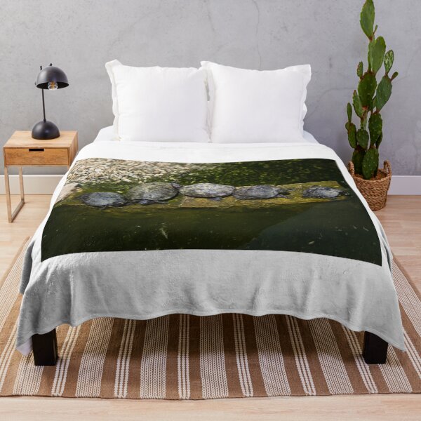 Item preview, Turtles Basking Together On A Stone Ledge In A Green Pond On A Sunny Day designed and sold by Nmallia.