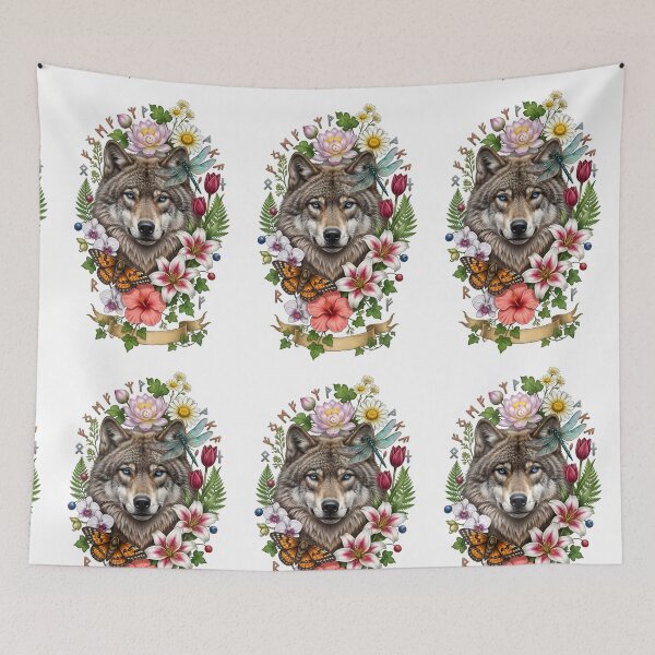 Item preview, Majestic Wolf Head Floral Cottagecore designed and sold by Sovereign Supply Co..