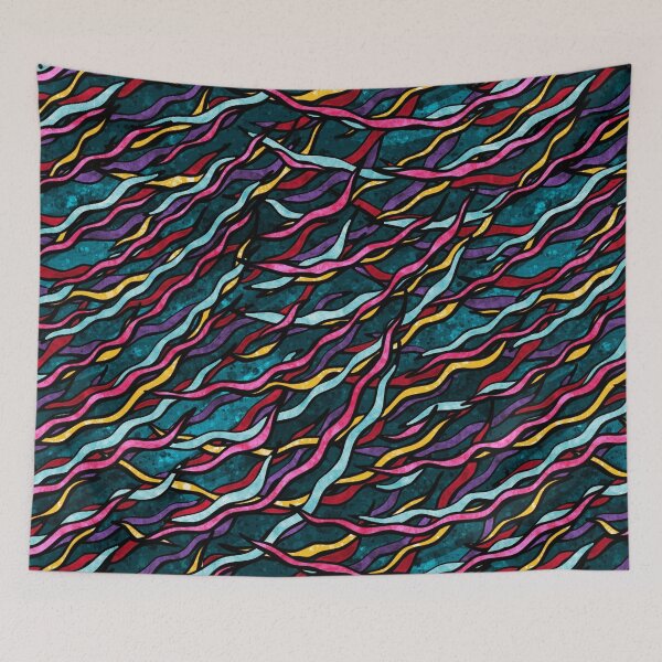 Item preview, Rainbow ribbons pattern on duck blue background designed and sold by NadiaChevrel.