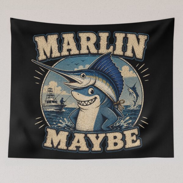 Item preview, Marlin Maybe Funny Fishing Shark Art designed and sold by Retr0Tshirts.
