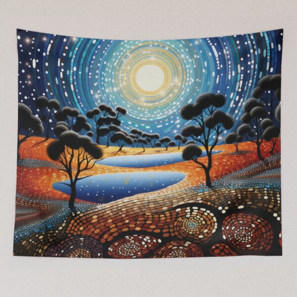 Item preview, Aboriginal Inspired Dot Art - Night Local Pond designed and sold by GrinGalore.