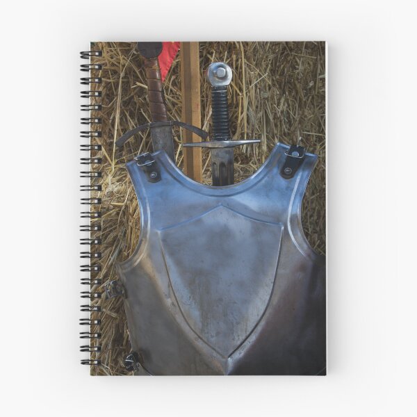 Item preview, Medieval Sword and Steel Breastplate Armor Standing Against Hay Bales at Reenactment designed and sold by Nmallia.