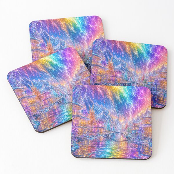 Item preview, Liquid Rainbow Canal Village | Surreal Fantasy Art Print | Iridescent Dream World designed and sold by YourForKor.