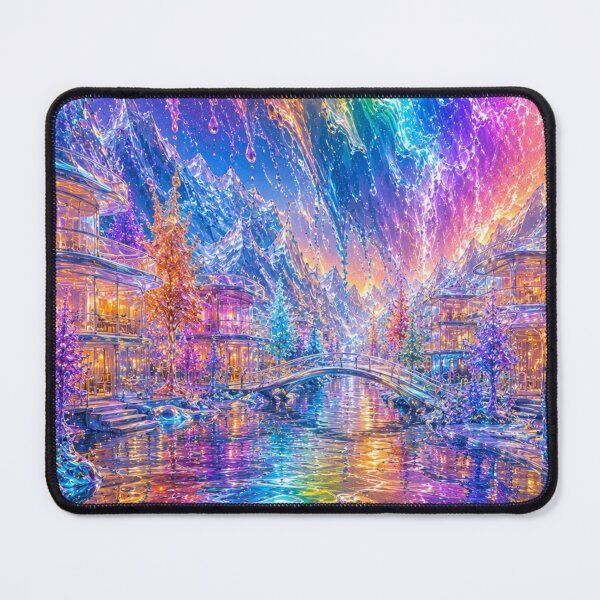 Item preview, Liquid Rainbow Canal Village | Surreal Fantasy Art Print | Iridescent Dream World designed and sold by YourForKor.