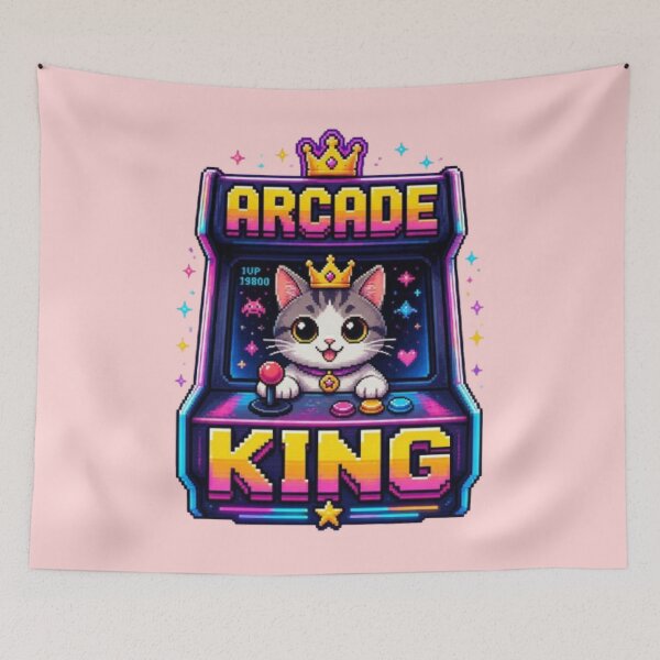 Item preview, Arcade King Gamer Cat Tee designed and sold by Stylestickers55.