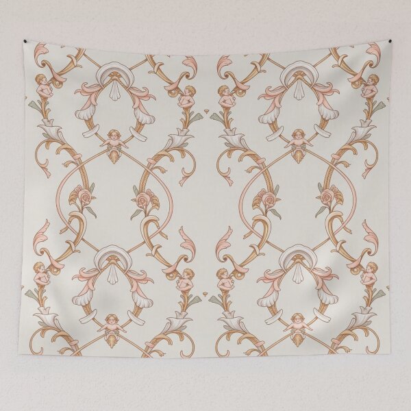 Item preview, Delicate Rococo Cherub Pattern | Ornate Pink Rose Seamless Repeat designed and sold by Midnight Veil Designs.