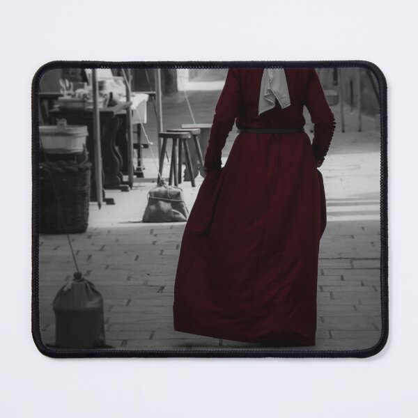Item preview, Woman in Red Dress and Headscarf Walking Through Historic Narrow Street, Back View, Selective Color designed and sold by Nmallia.