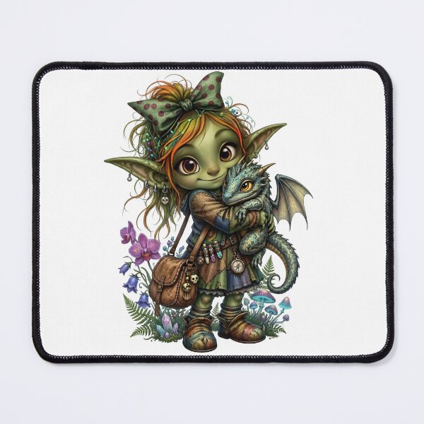 Item preview, Cute Goblin Girl Hugging Baby Dragon designed and sold by Sovereign Supply Co..
