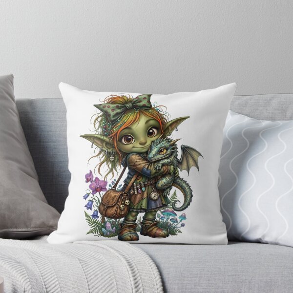 Item preview, Cute Goblin Girl Hugging Baby Dragon designed and sold by Sovereign Supply Co..