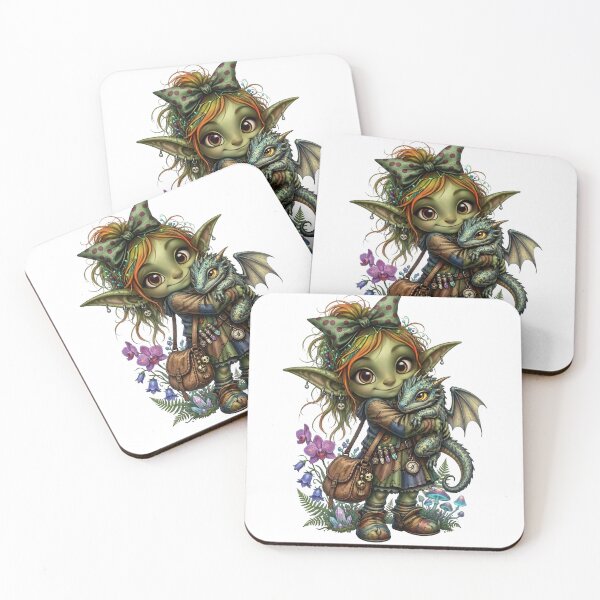 Item preview, Cute Goblin Girl Hugging Baby Dragon designed and sold by Sovereign Supply Co..