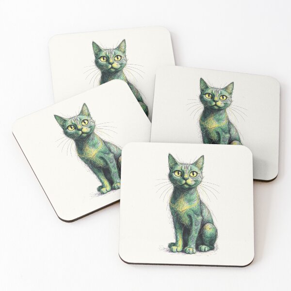 Item preview, Green Scribble Cat Abstract Sketch Poster designed and sold by PixelQ.