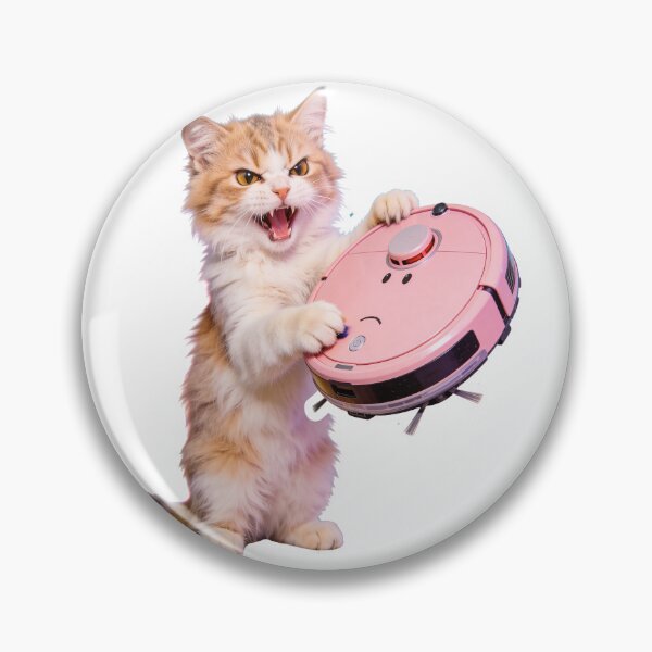 Item preview, Angry Ginger Cat with Pink Robot Vacuum designed and sold by OksArtStudio.