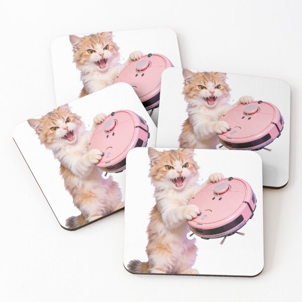 Item preview, Angry Ginger Cat with Pink Robot Vacuum designed and sold by OksArtStudio.
