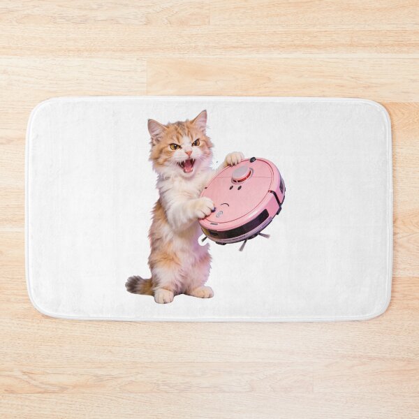 Item preview, Angry Ginger Cat with Pink Robot Vacuum designed and sold by OksArtStudio.
