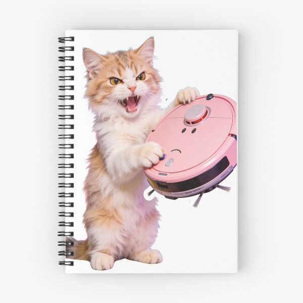 Item preview, Angry Ginger Cat with Pink Robot Vacuum designed and sold by OksArtStudio.