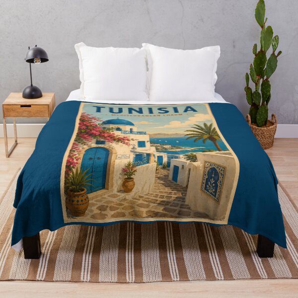 Item preview, Tunisia Landscape Illustration Travel Art Vintage designed and sold by KrisSidDesigns.