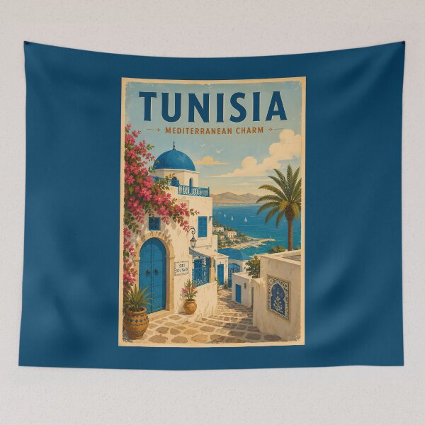 Item preview, Tunisia Landscape Illustration Travel Art Vintage designed and sold by KrisSidDesigns.