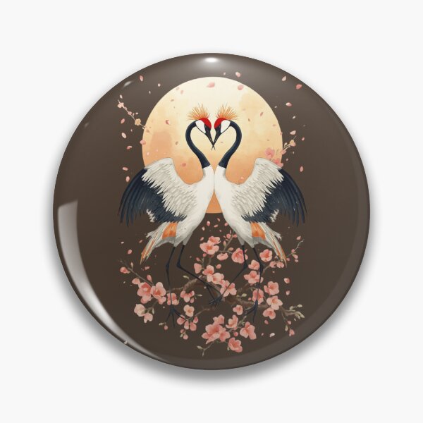 Item preview, Japanese Crane Couple Watercolor Art Print | Red-Crowned Cranes Cherry Blossom Moon | Love Anniversary Wall Decor designed and sold by Panom Suavichien.