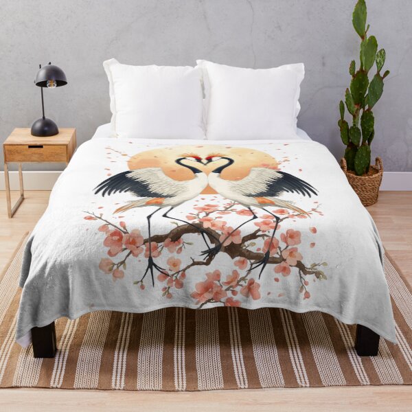 Item preview, Japanese Crane Couple Watercolor Art Print | Red-Crowned Cranes Cherry Blossom Moon | Love Anniversary Wall Decor designed and sold by Panom Suavichien.
