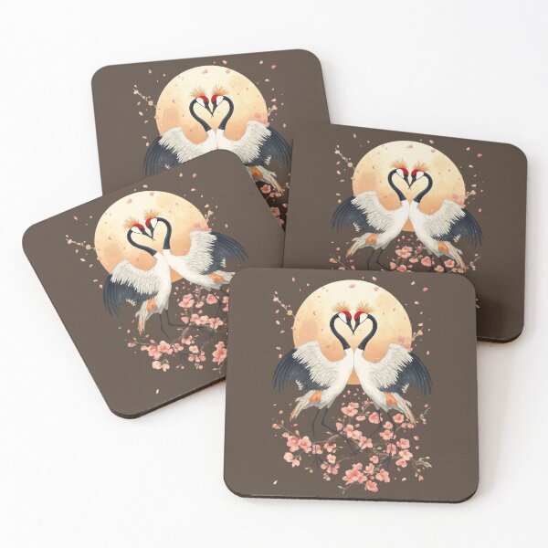 Item preview, Japanese Crane Couple Watercolor Art Print | Red-Crowned Cranes Cherry Blossom Moon | Love Anniversary Wall Decor designed and sold by Panom Suavichien.