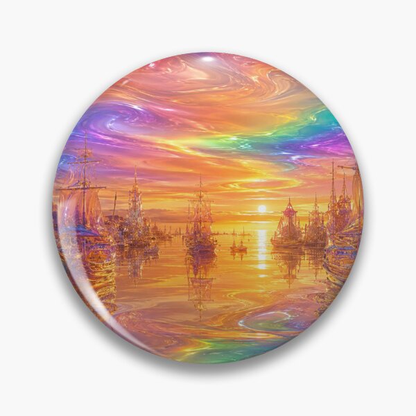 Item preview, Crystal Glass Harbor at Sunset | Fantasy Sailing Ships Art Print | Iridescent Ocean Wall Art designed and sold by YourForKor.